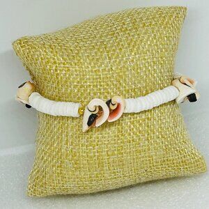 Vintage Puka Spiral Shell Bracelet w Barrel Clasp Handmade Surfer Beach